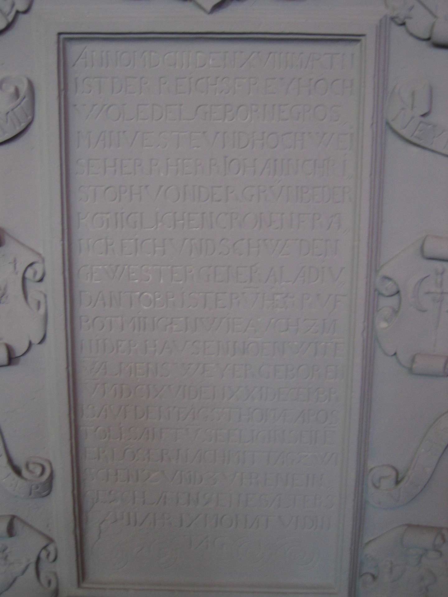 Text Gedenktafel Johann Christoph von der Grün